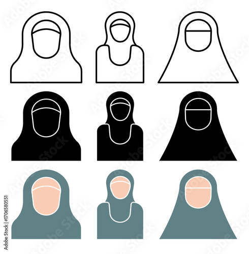 Muslim woman icon glyph and line style pack