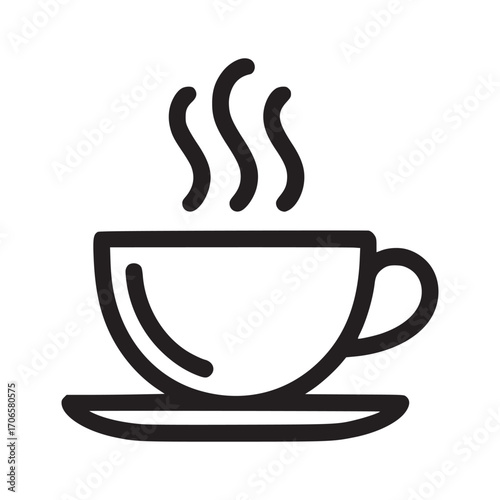 Illustration of a steaming cup of coffee perfect for cafe menus, coffee shop promotions, or illustrating coffee breaks, this simple yet elegant design captures the essence of a warm beverage