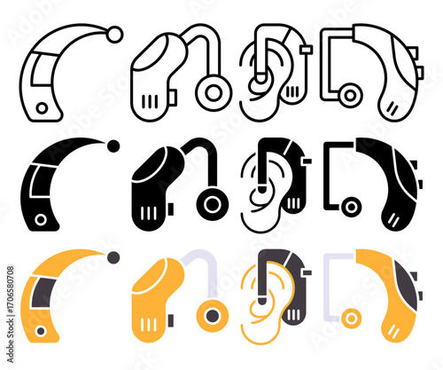 Hearing aid icon glyph and line style pack