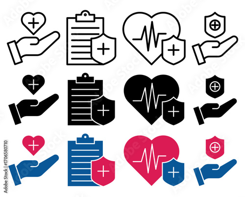 Health insurance icon glyph and line style pack