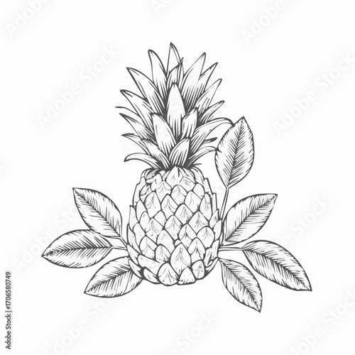 Pineapple Sage line art botanical herb illustration with vintage style