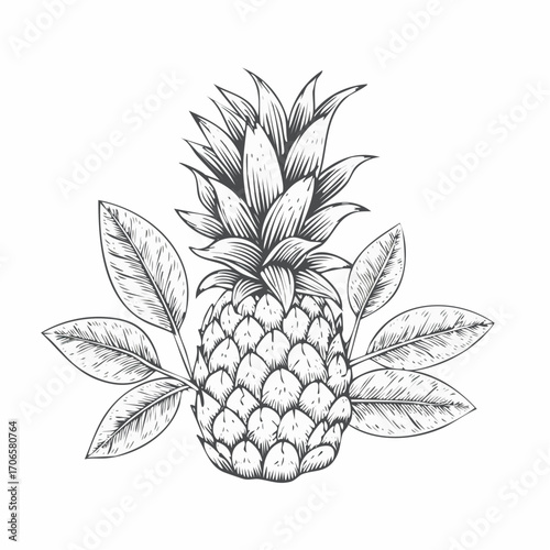 Pineapple Sage line art botanical herb illustration with vintage style