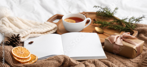 Book with tea, Christmas gi...