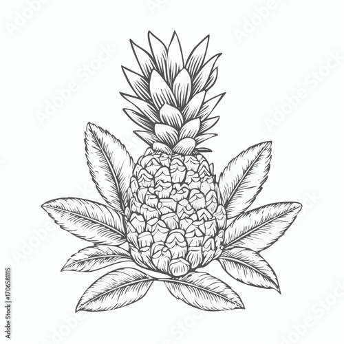 Pineapple Sage line art botanical herb illustration with vintage style