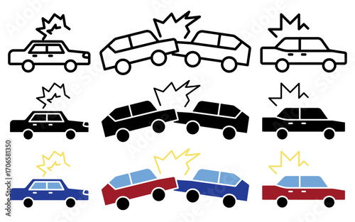 Car accident icon glyph and line style pack