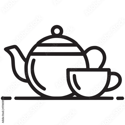 Vector art of teapot and cup illustration perfect for tea room menus, beverage promotions, or illustrating tea time, this simple yet elegant design captures the essence of a soothing hot drink