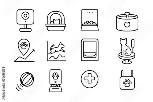 Pet care outline icon set. animal, cat, dog, veterinary, pet food, line icons collection