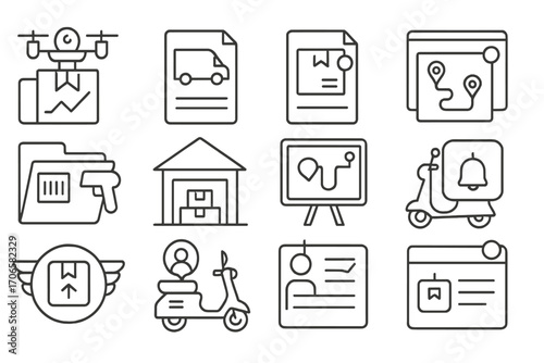 Delivery and logistics line icon set. transport, shipment symbols collection in outline
