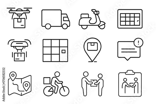 Delivery and logistics line icon set. shipping, courier, distribution linear collection