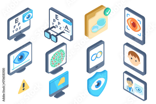 Eye care 3d icon set. vision, optometry, glasses, medical, healthcare collection