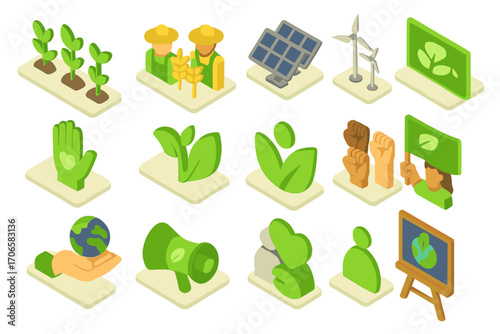 Eco-friendly, sustainability icon set. green, renewable, 3d icons collection