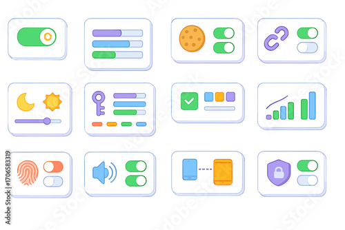 User interface flat icon set. ui, ux, web, app, design, elements, switches, sliders, buttons