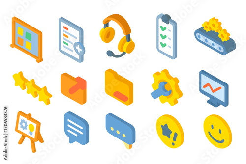Office and productivity flat icon set. workspace, task management icons collection