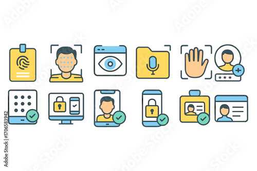 Security, identification outline icon set. surveillance, biometric, access icons collection