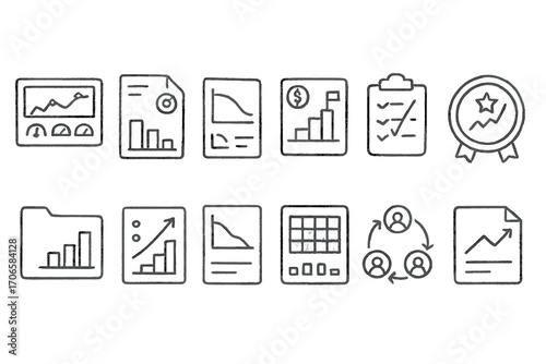 Business analytics outline icon set. data, charts, and reports in line style