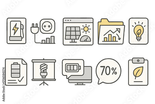 Energy, efficiency line icon set. sustainable, power conservation icons collection