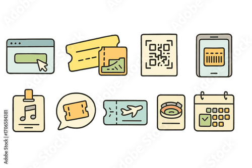 Music ticket flat icon set. box office, event, concert icons flat collection