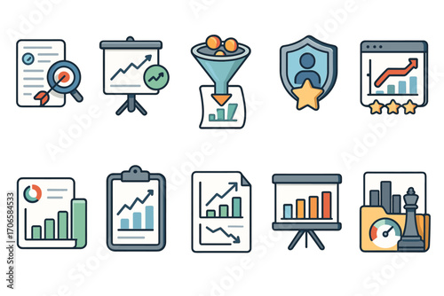 Business analytics flat icon set. data, chart, graph icons flat collection