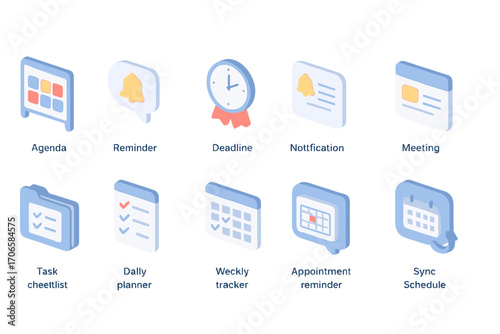 Office productivity 3d icon set. task management, reminder, deadline icons collection