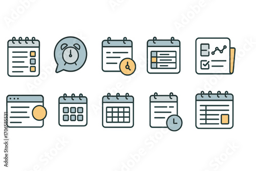 Productivity and planning outline icon set. organize and schedule your workflow.