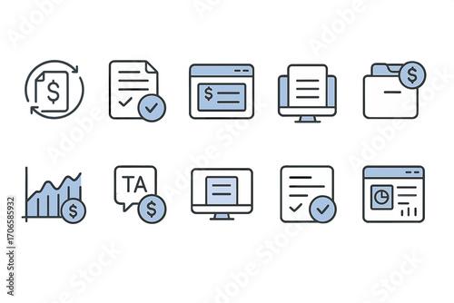 Finance, business outline icon set. financial, money management icons in outline style