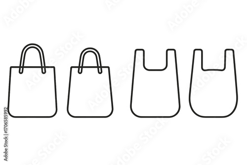 Shopping bag outline icon set. stylish, reusable bags linear collection