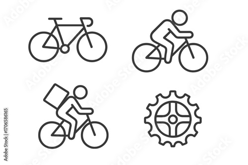 Bicycle, cycling outline icon set. biking, rider, gear, delivery, fitness symbols collection