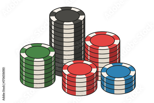 Casino, poker flat icon set. gambling, chips, and betting icons in flat style