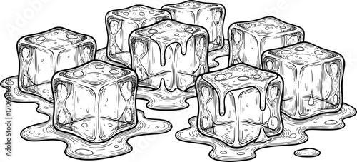 ice cube engraving black and white outline