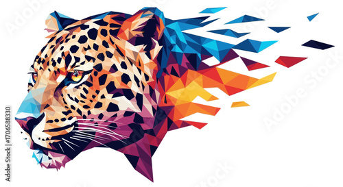 Abstract Colorful Jaguar Head Low Poly Design Geometric Animal Art