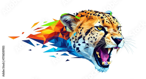 Geometric Cheetah Head Low Poly Animal Portrait Colorful Wildlife Art