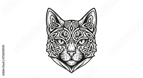 Celtic Knot Cat Black and White Tattoo Design