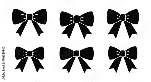 six elegant black bows arranged neatly in two rows