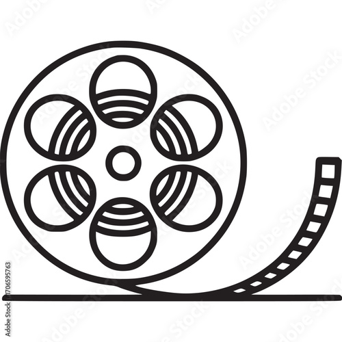 Illustration of a film reel the simple black line drawing captures the essence of cinema, perfect for moviethemed projects, film festivals, or vintageinspired designs