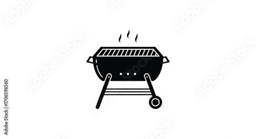 a simple black silhouette of a barbecue grill with smoke