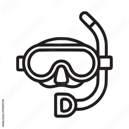 Illustration of a diving mask and snorkel, a classic symbol of underwater exploration, depicted in a clean, minimalist style with bold lines and a simple, elegant form