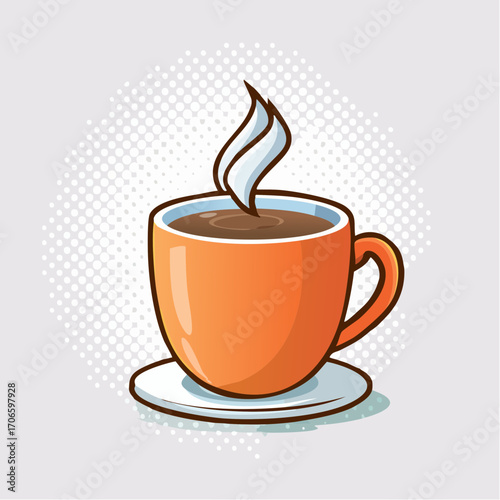 Schlichtes Vektorbild einer Kaffeetasse mit Henkel, gefüllt mit Heißgetränk