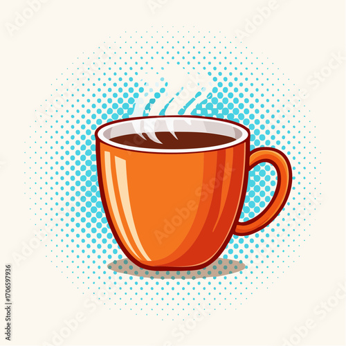 Schlichtes Vektorbild einer Kaffeetasse mit Henkel, gefüllt mit Heißgetränk