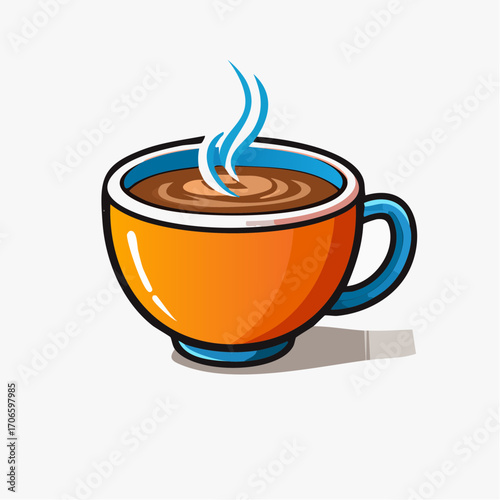 Schlichtes Vektorbild einer Kaffeetasse mit Henkel, gefüllt mit Heißgetränk