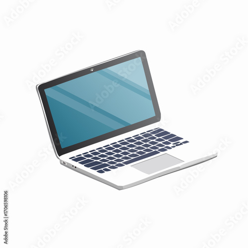 Flaches Vektormotiv eines geöffneten Laptops in klarer Outline-Darstellung