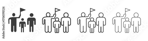 Tour guide people vector icon set in black and white color.