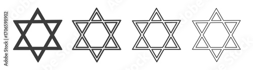 Star of david vector icon set in black and white color.