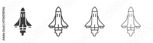 Space shuttle vector icon set in black and white color.