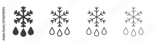 Snowflake droplets vector icon set in black and white color.