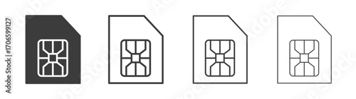 Sim card vector icon set in black and white color.
