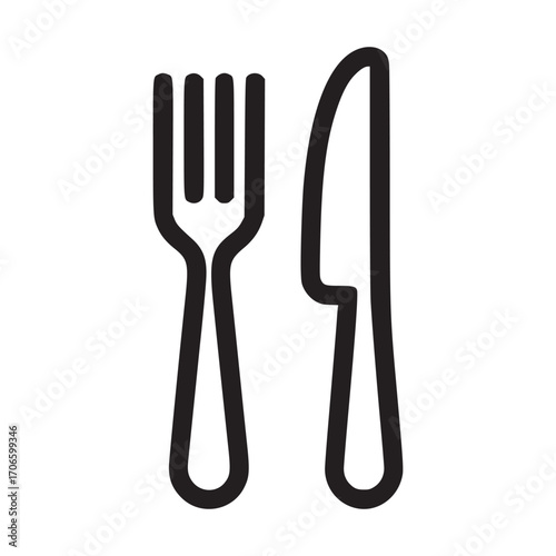 Vector art of fork and knife icon simple outline cutlery symbol for restaurant, cafe, or dining concept minimalist design for foodrelated websites, apps, and graphic projects