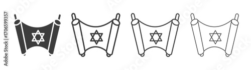 Scroll Torah vector icon set in black and white color.