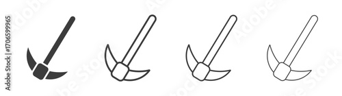 Pickaxe vector icon set in black and white color.