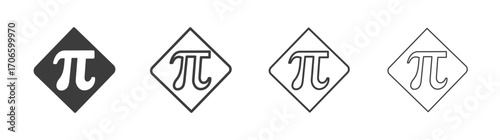Pi vector icon set in black and white color.