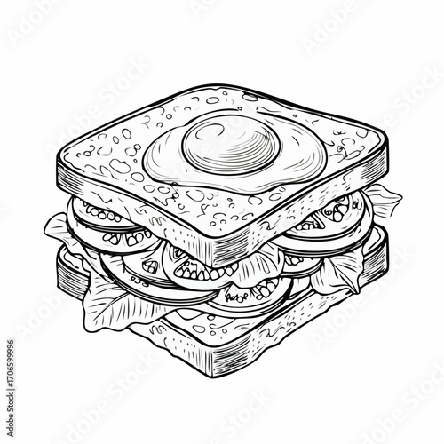 Breakfast Sandwich Clear Vision Simple Line Art